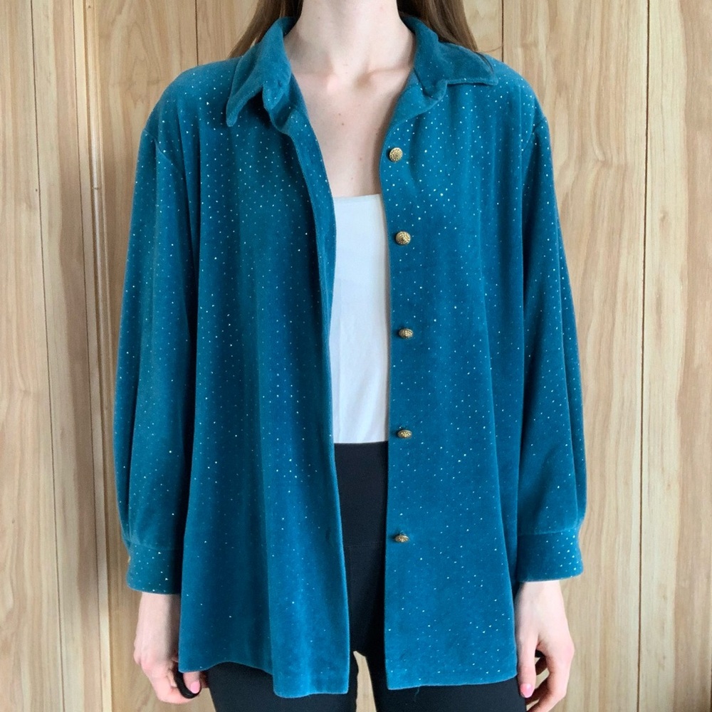 Sparkly Velvet Oversized Button Down Shirt
